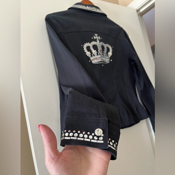 Christine Alexander Vintage Black Jean Jacket with Rhinestoned Crown Size Med - Picture 2 of 16